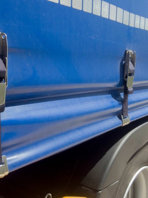 side view lorry curtain with bottom straps